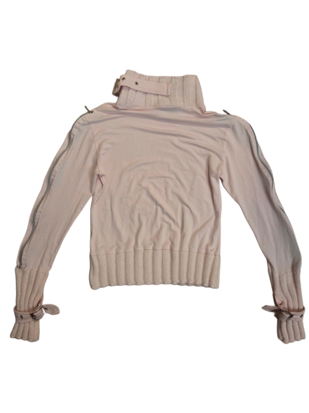 Light Pink Turtleneck Sweater with Zipper Detail